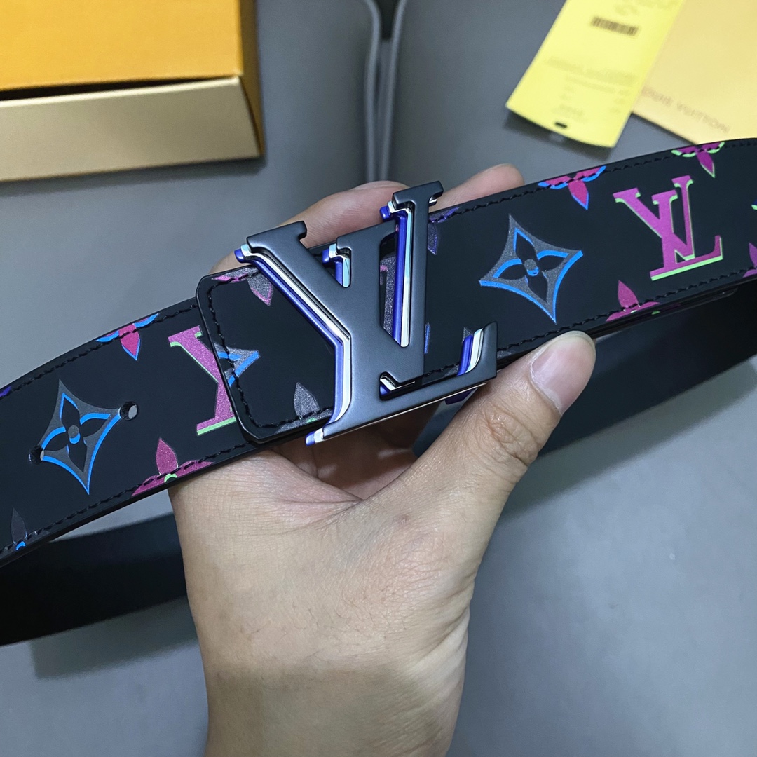 Louis Vuitton Unisex LV Light 40 MM Reversible Belt Monogram Spotlight Multi Black Calf Leather