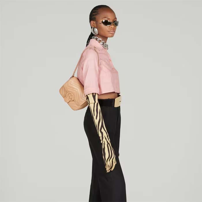 Gucci Women GG Marmont Matelassé Mini Shoulder Bag Pink Matelassé Chevron Leather