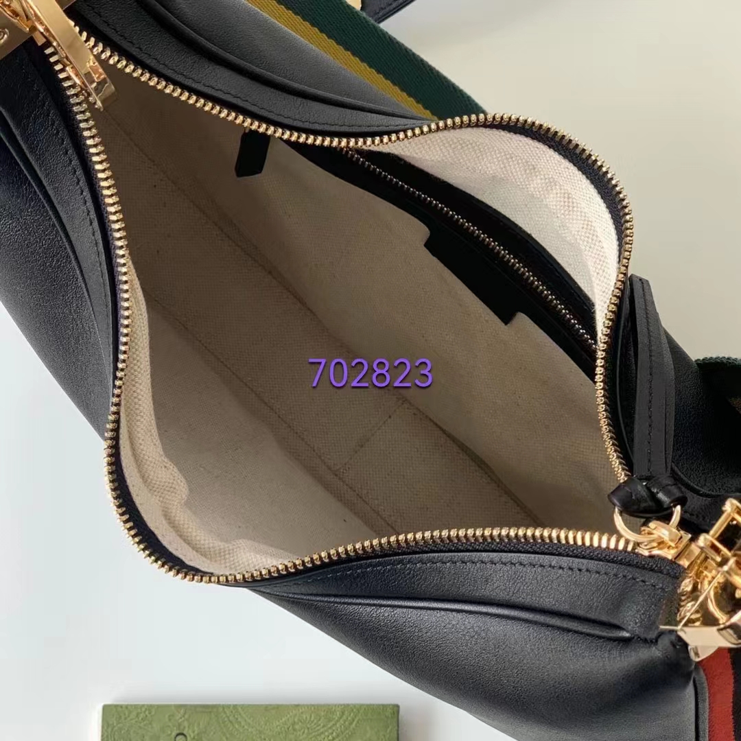 Gucci Women Attache Large Shoulder Bag Black Leather