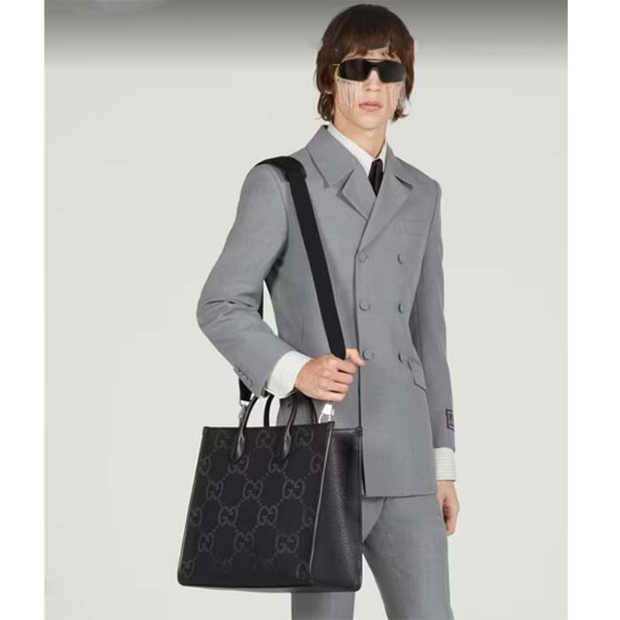Gucci Unisex Jumbo GG Tote Bag Black Jumbo GG Canvas Hook Closure