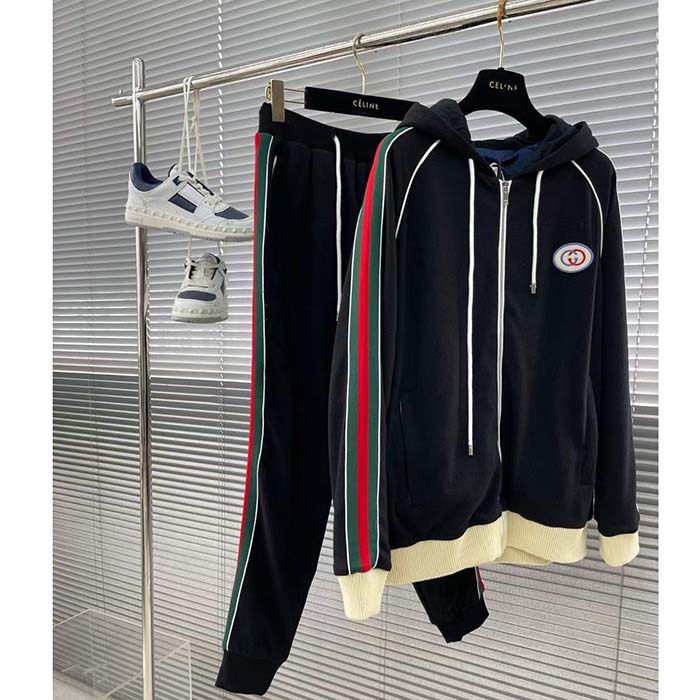 Gucci Women GG Wool Jersey Jacket Web Interlocking G Front Pockets