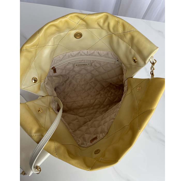 Chanel Women CC 22 Handbag Pearly Shaded Calfskin Gold-Tone Metal Ecru Golden