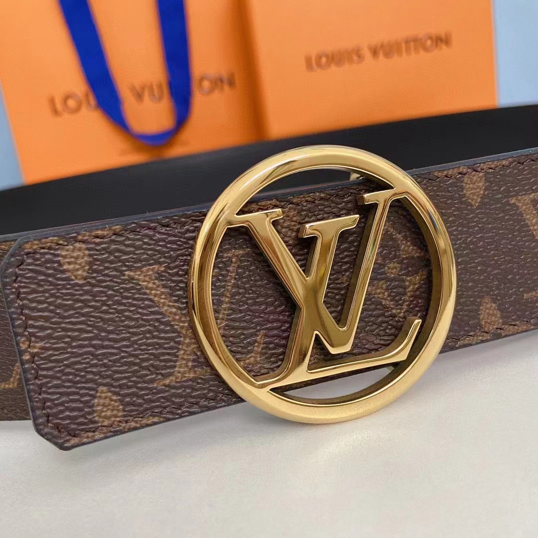 Louis Vuitton Unisex LV Circle 35 MM Reversible Belt Black Leather Monogram Canvas