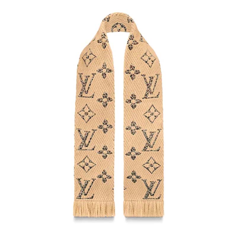 Louis Vuitton LV Women Monogram Giant Jungle Logomania Scarf with Luxuriously Soft Wool-Sandy