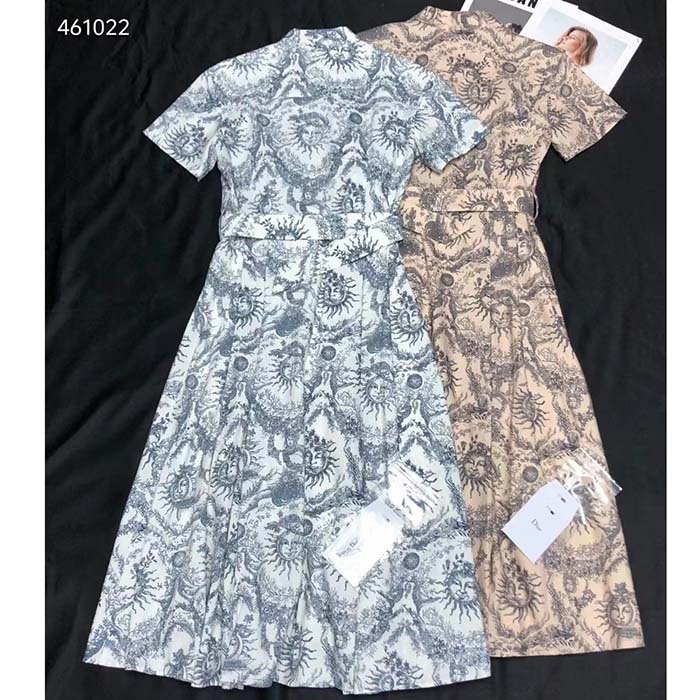 Dior Women CD Mid-Length Shirt Dress Navy Blue White Silk