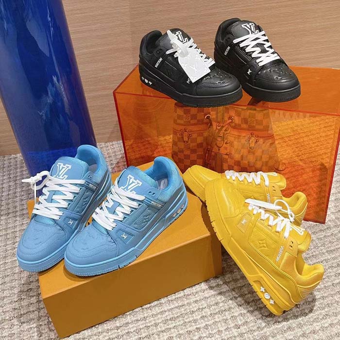 Louis Vuitton Unisex LV Trainer Sneaker Yellow Monogram-Embossed Grained Calf Leather