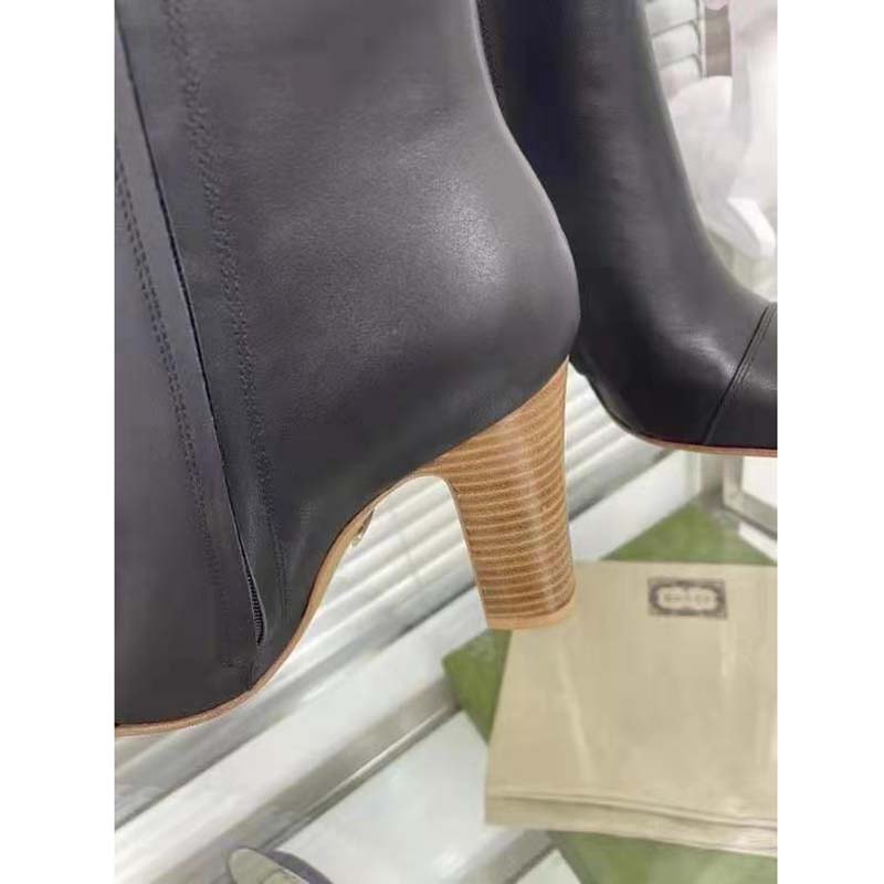 Gucci GG Women Ankle Boot with Interlocking G Black Leather 9 cm Heel