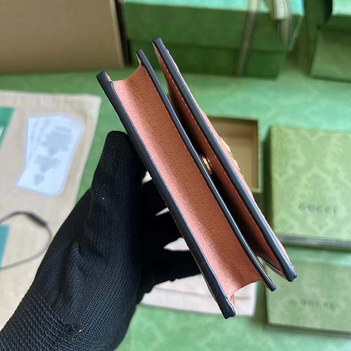 Gucci Unisex Ophidia GG Card Case Wallet Pink Canvas Leather Moiré Lining Double G