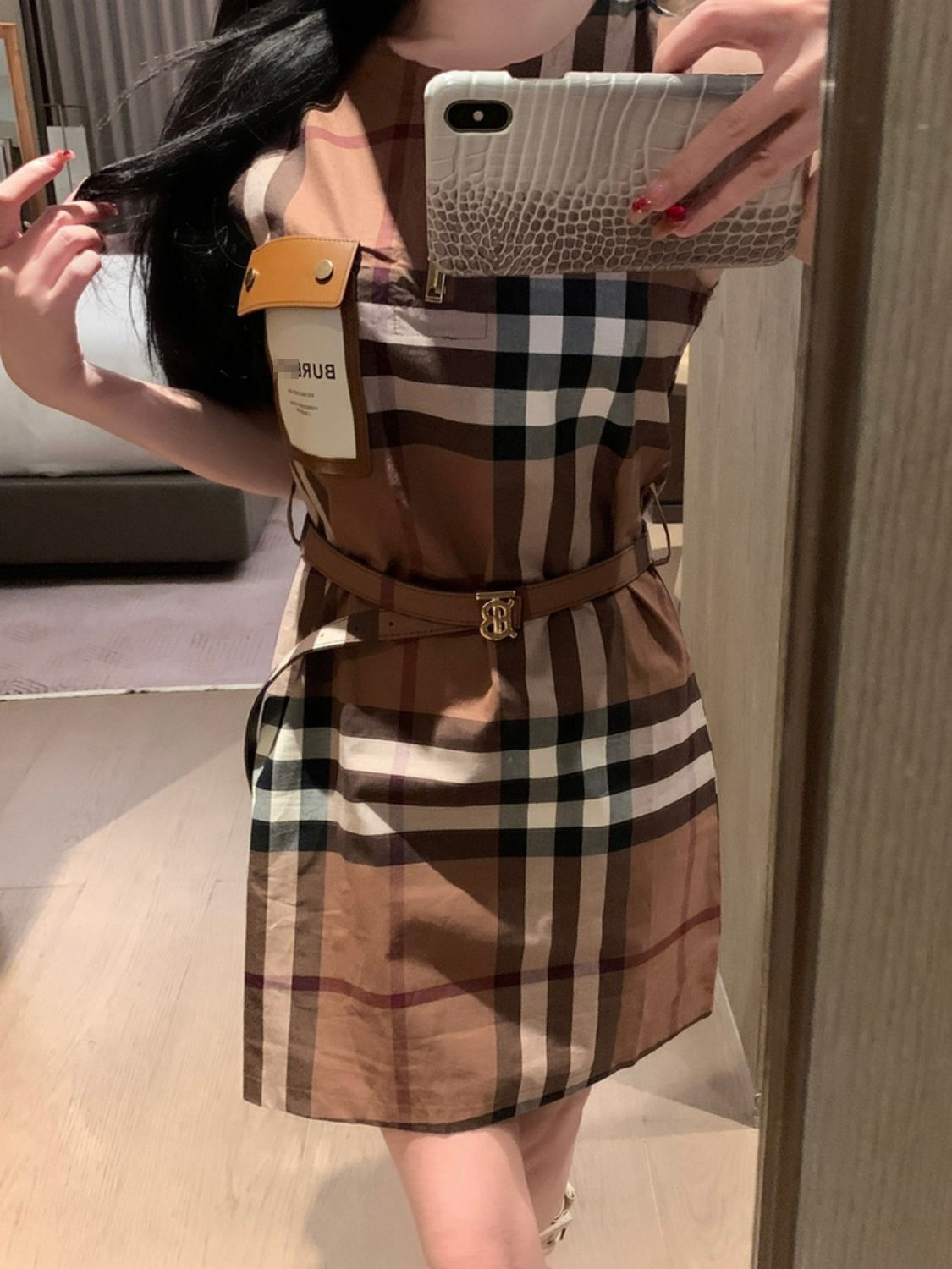 Plaid vest dress women 2025 summer classic lapel slim fit plaid sleeveless dress with belt PD042025071801