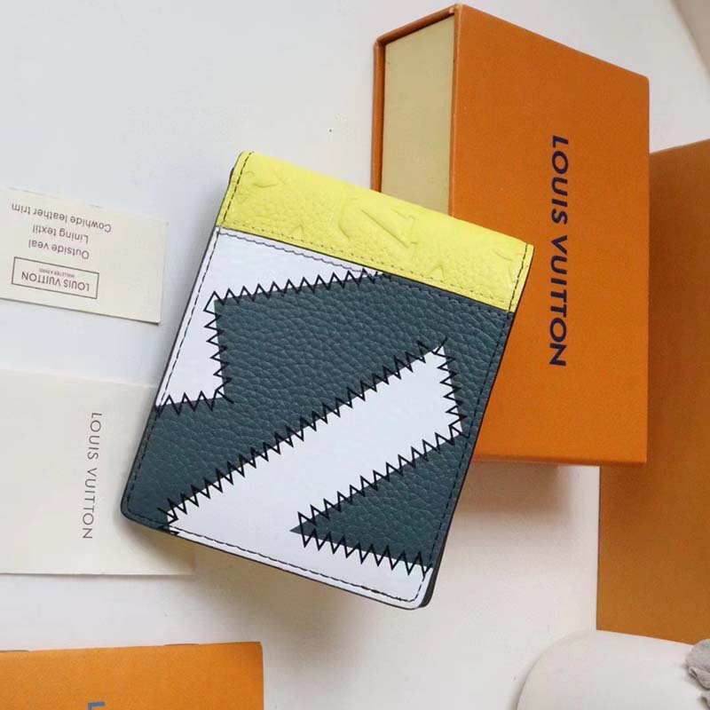 Louis Vuitton LV Unisex PF Slender Wallet Yelow Blue Taurillon Cowhide Leather