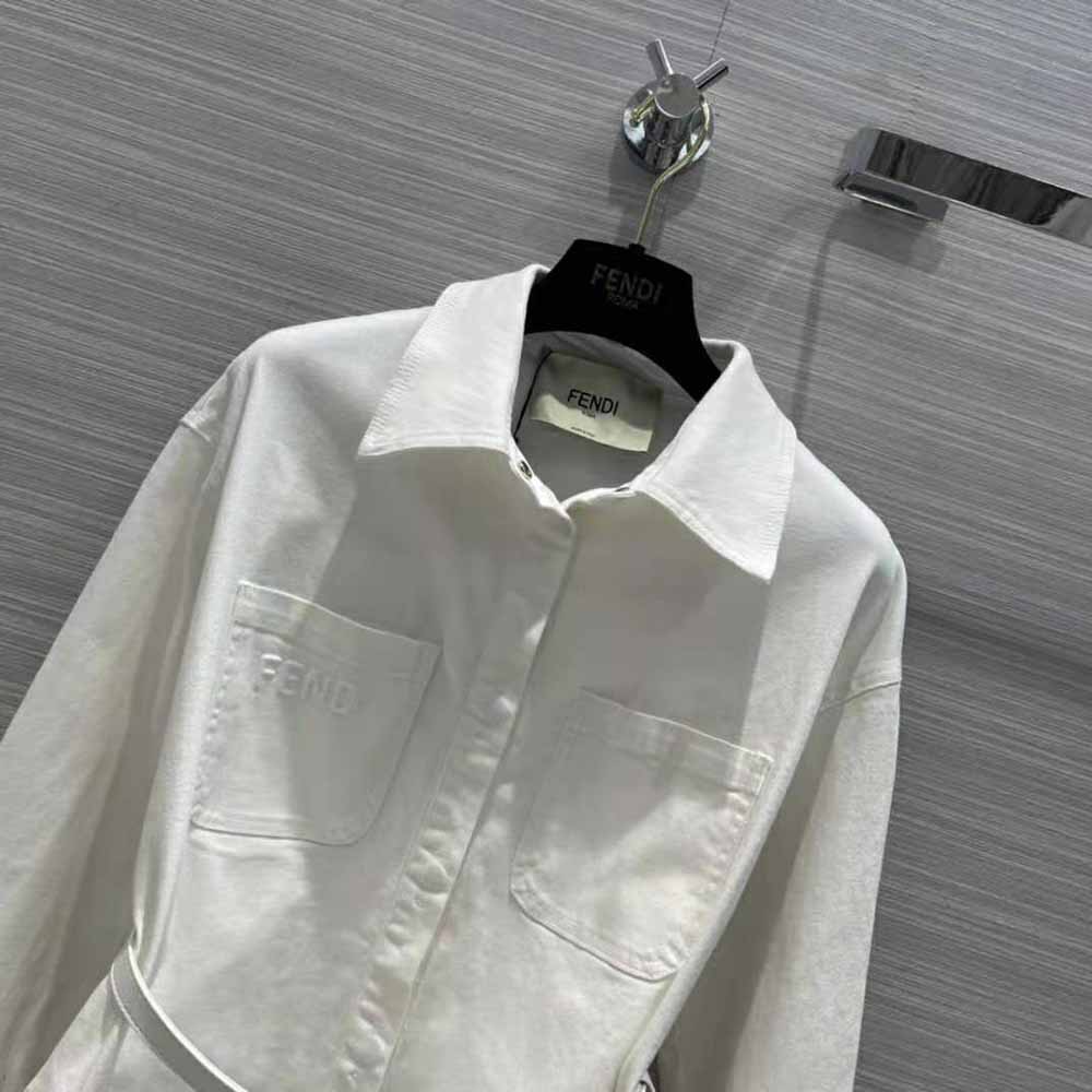 Fendi Women Single-Breasted Go-To White Denim Go-To Jacket