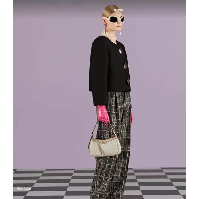 Gucci Women Ophidia Small Handbag Beige White GG Supreme Canvas Double G