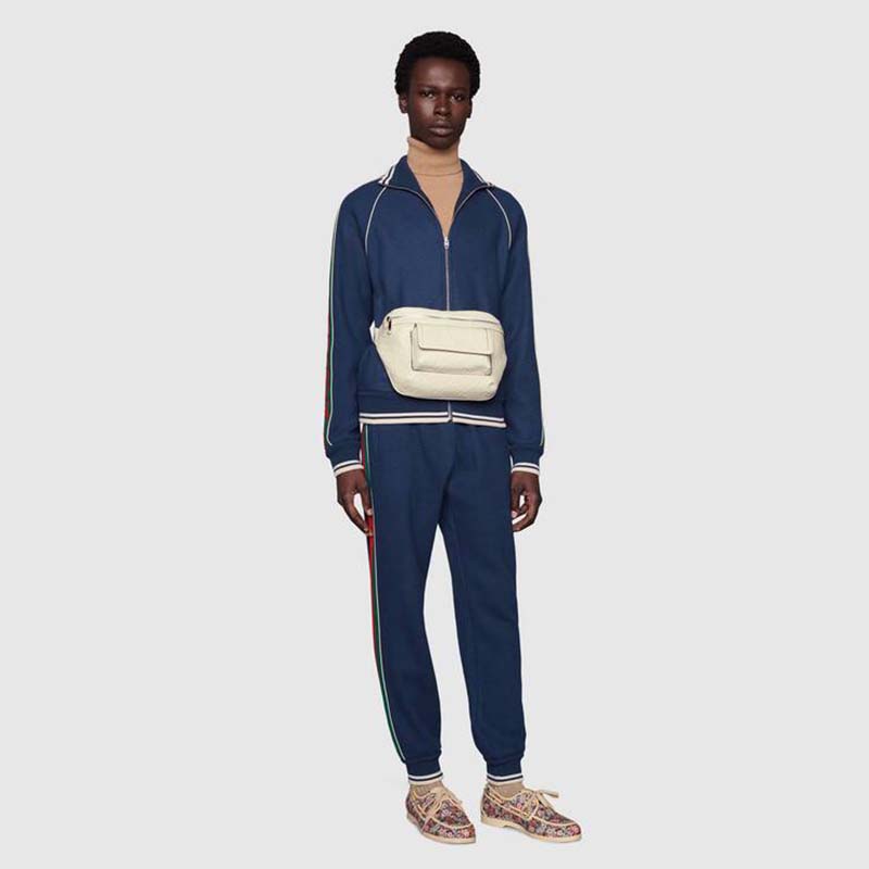 Gucci GG Unisex Black Embossed Belt Bag Tonal Leather