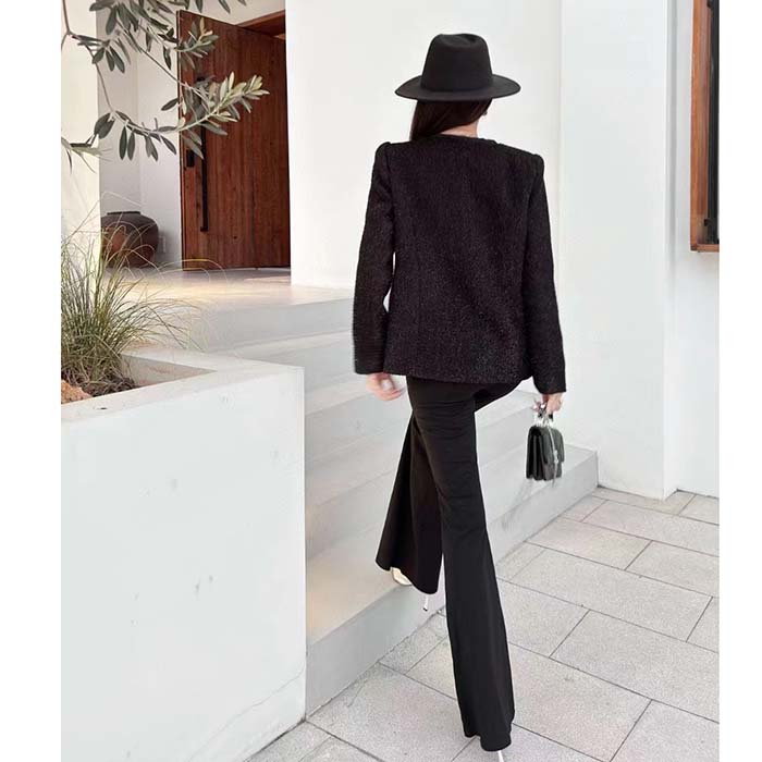 Louis Vuitton LV Women Scuba Trim Tweed Jacket Wool Black Regular Fit