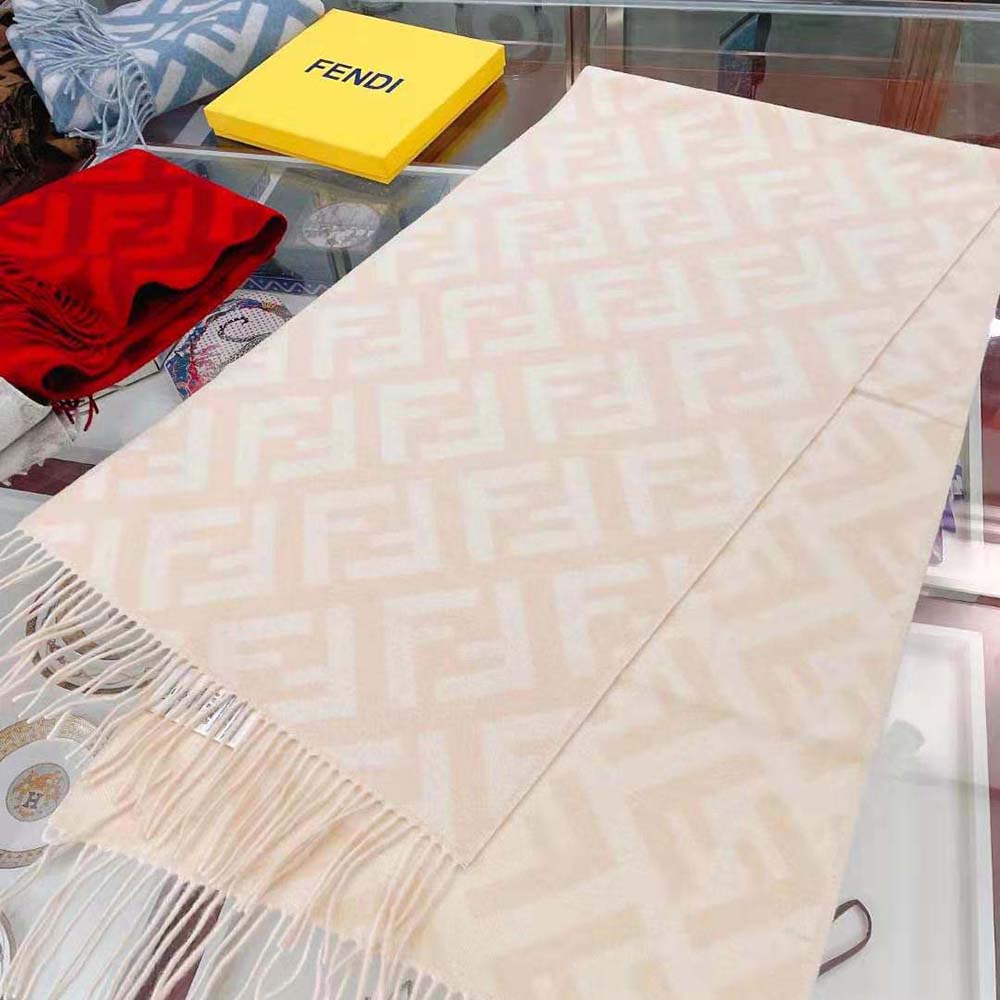 Fendi Women FF Scarf Pale Pink Cashmere Scarf