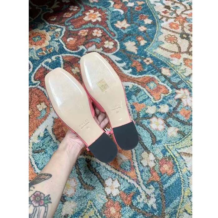 Gucci Women GG Double G Ballet Flat Pink Leather Square Toe 1.5 CM Heel