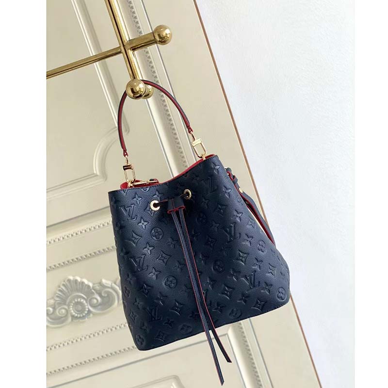 Louis Vuitton LV Women NéoNoé MM Bucket Navy Embossed Monogram Empreinte Grained Cowhide