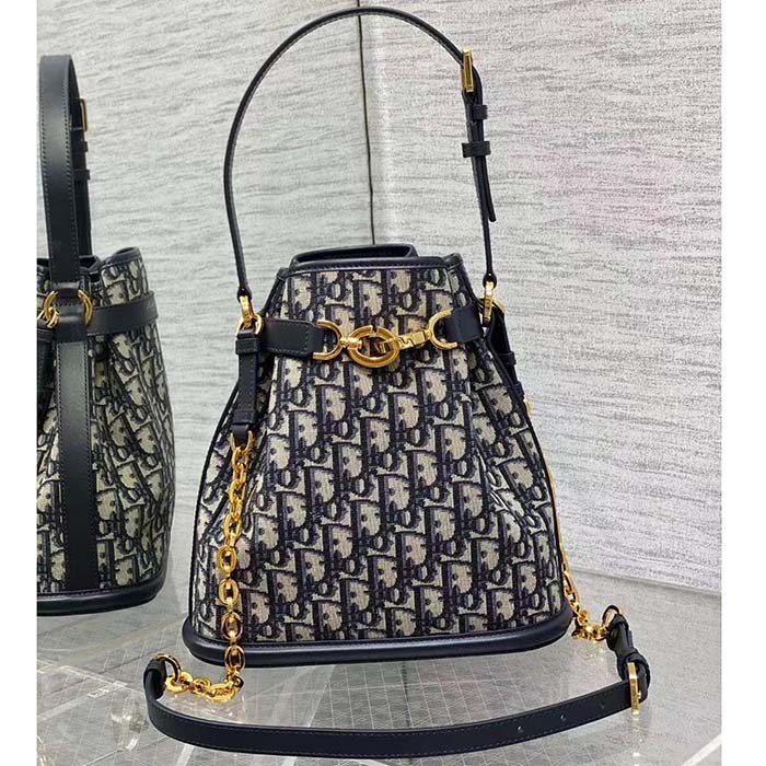 Dior Women CD Medium C’est Dior Bag Blue Dior Oblique Jacquard