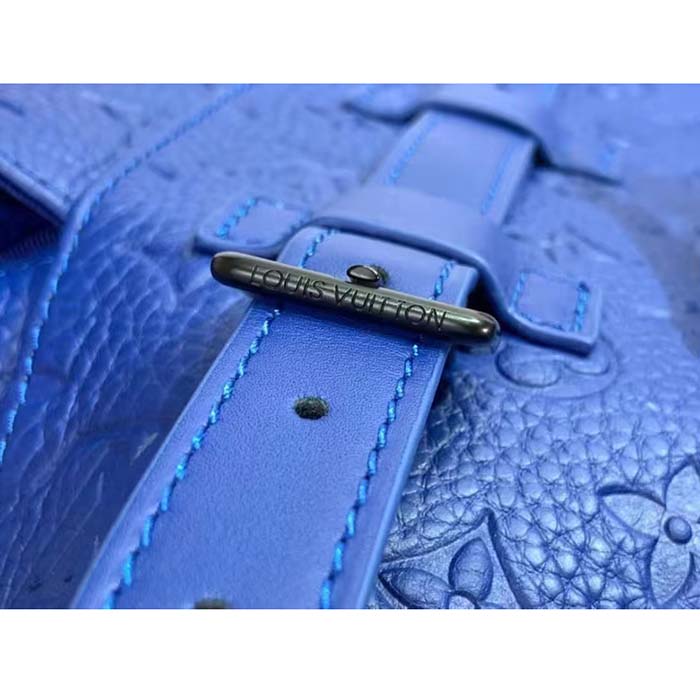 Louis Vuitton LV Unisex Christopher MM Backpack Racing Blue Embossed Taurillon Monogram Cowhide Leather