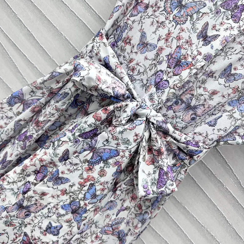 Dior Women Mid-Length Dress with Tied Belt White Cotton Muslin 521D07A3A48