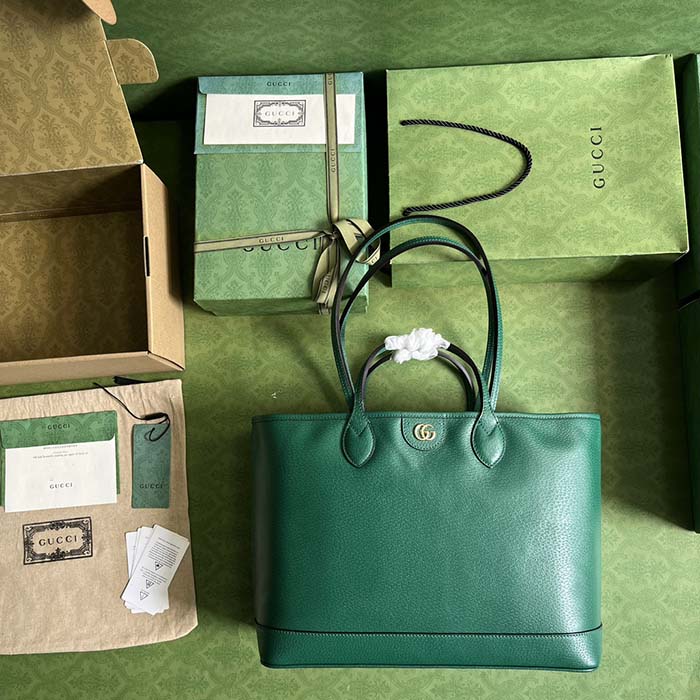 Gucci Unisex GG Ophidia Medium Tote Bag Green Leather Double G