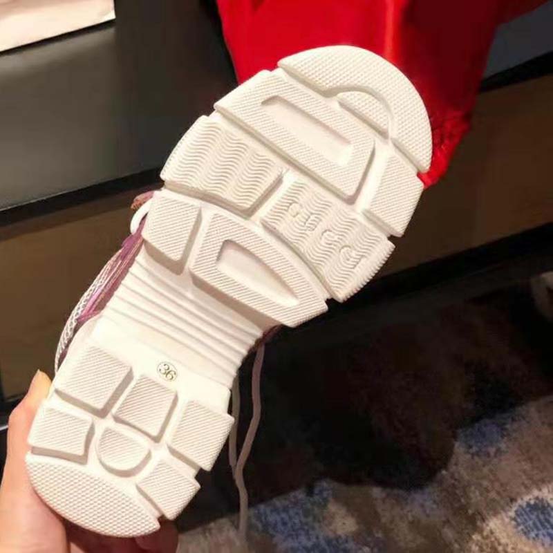 Gucci Unisex Flashtrek Sneaker with Removable Crystals in Pink Metallic Leather 5.6 cm Heel