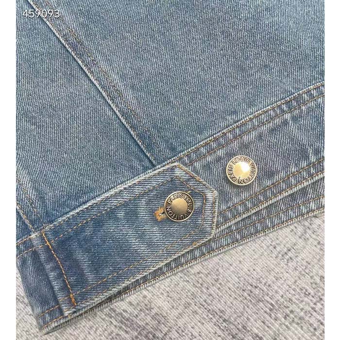 Louis Vuitton Women LV Sleeveless Velvet Accent Denim Jacket Cotton Blue 1AFEQ8