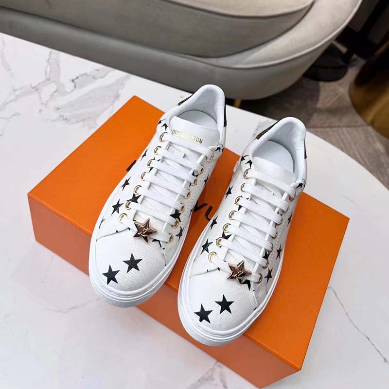 Louis Vuitton LV Unisex Time Out Sneaker Black White Printed Canvas Rubber Outsole