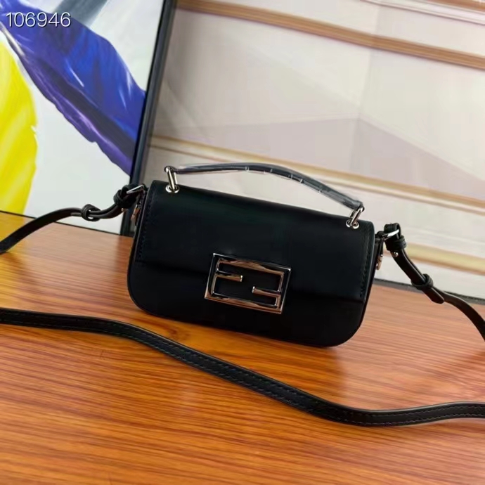 Fendi Women FF Baguette Phone Pouch Black Silk Pouch