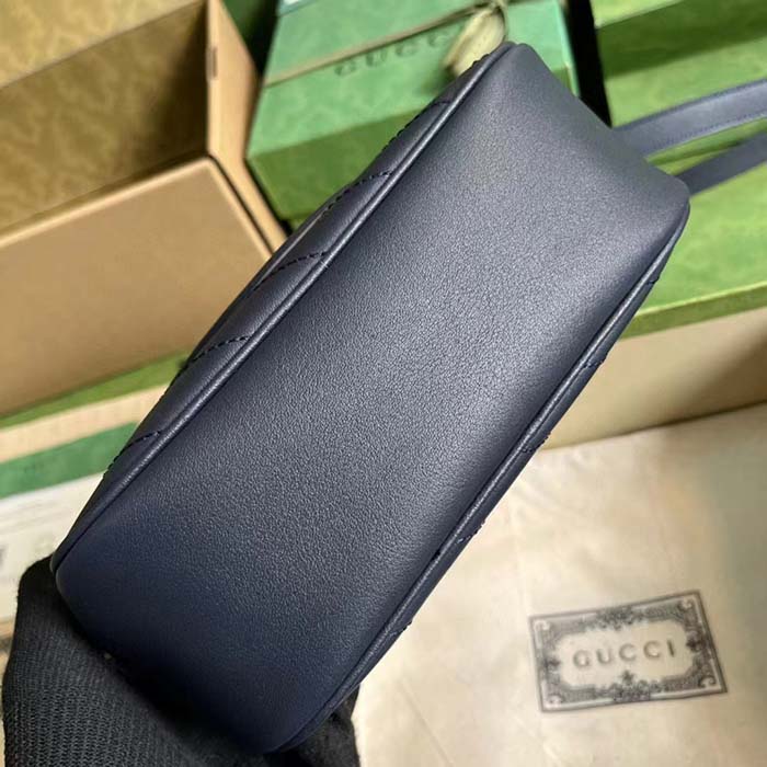 Gucci Women GG Blondie Small Shoulder Bag Blue Navy Leather Round Interlocking G