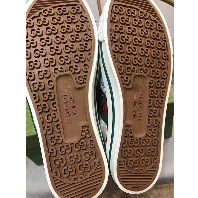 Gucci Unisex GG Gucci Tennis 1977 Sneaker Green Red Web Flat 2 cm Heel