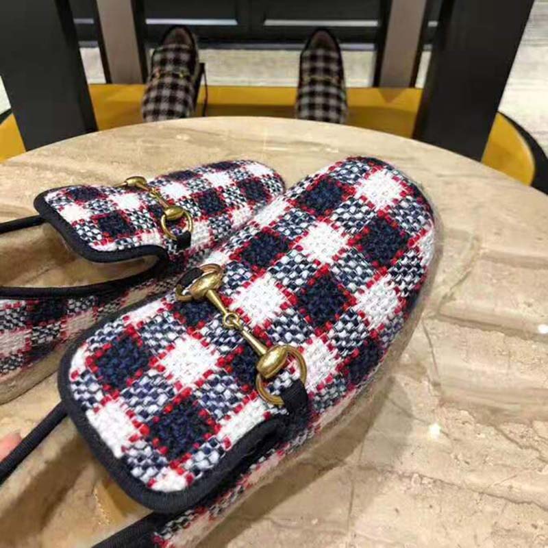 Gucci Unisex GG Check Tweed Loafer in Blue White and Red Check Tweed