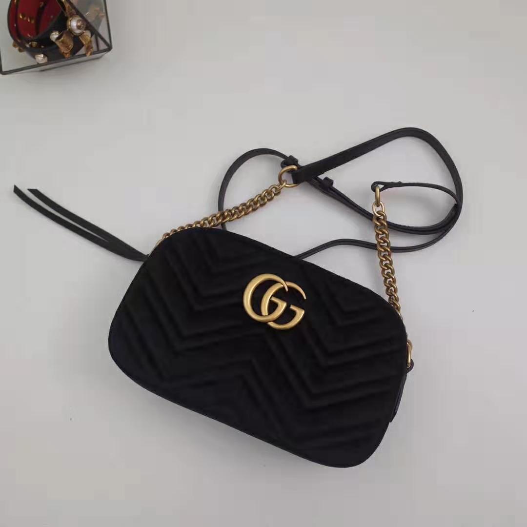 Gucci GG Women GG Marmont Velvet Small Shoulder Bag-Black