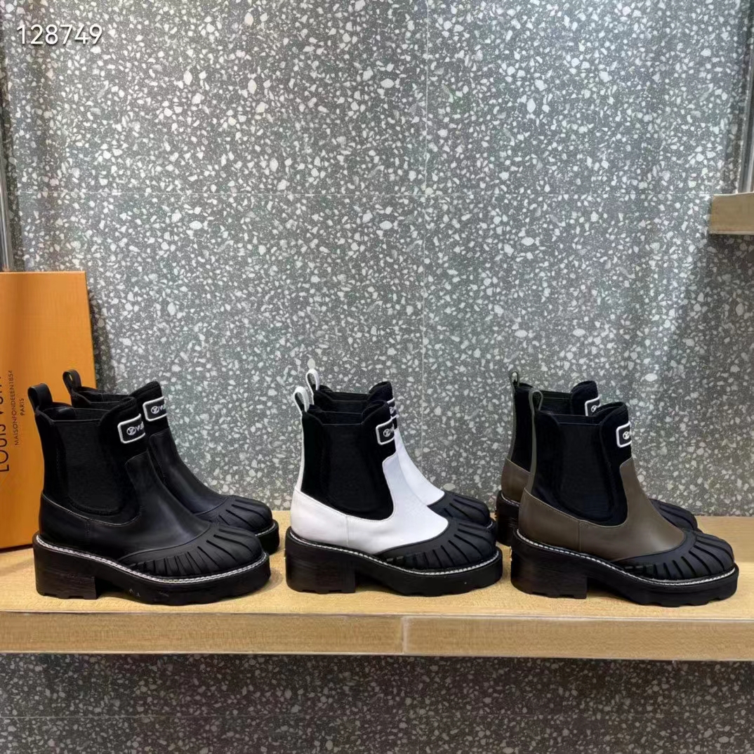 Louis Vuitton Women Shoes LV Ruby Flat Ankle Boot Black Rubberized Calf Leather