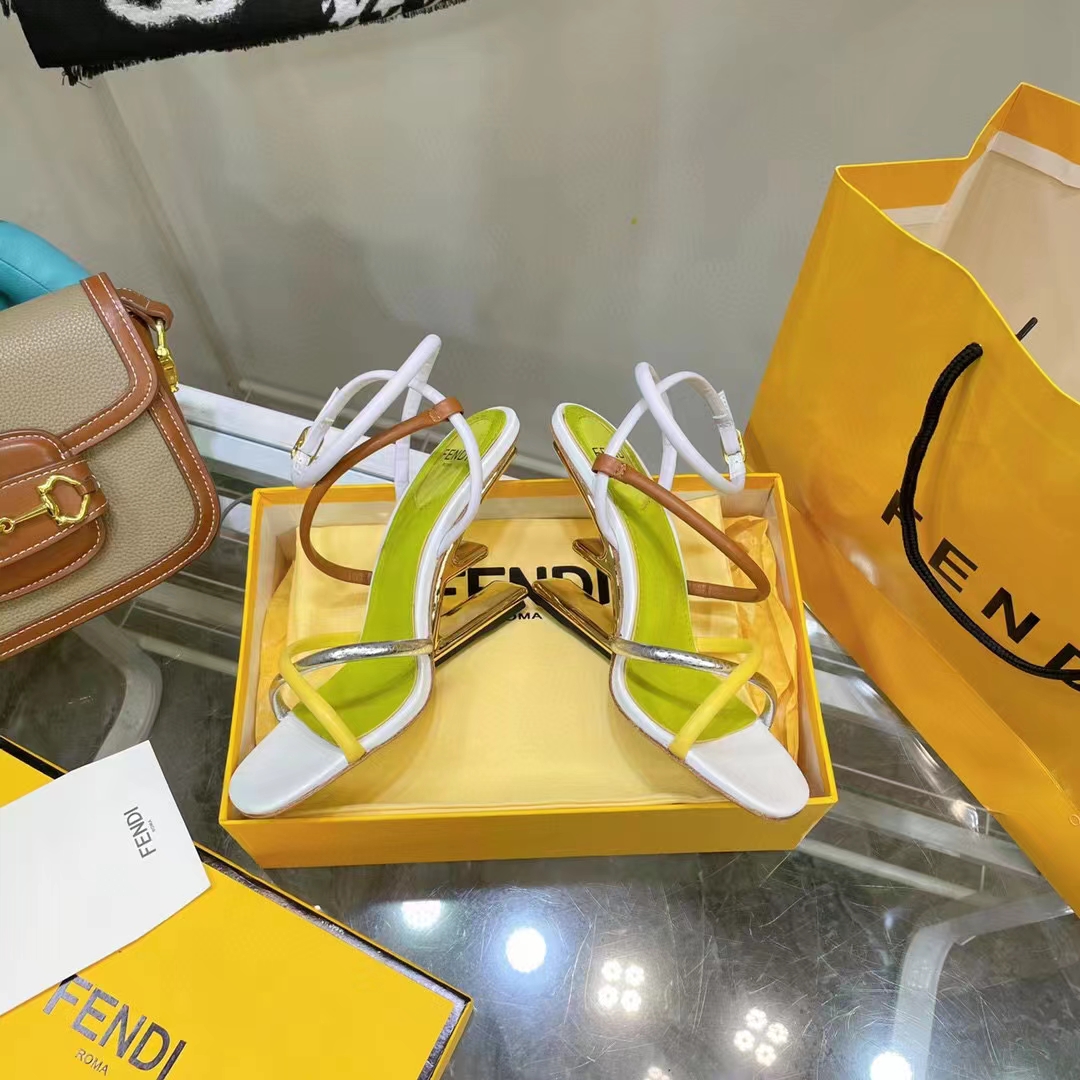 Fendi Women FF First White Nappa Leather High-Heeled Sandals 9.5 cm Heel