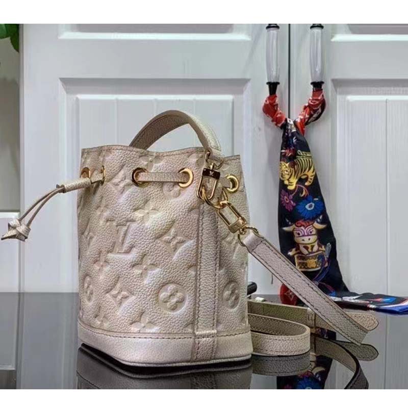 Louis Vuitton LV Women Nano Noé Bucket Bag Beige Monogram Embossed Supple Grained Cowhide