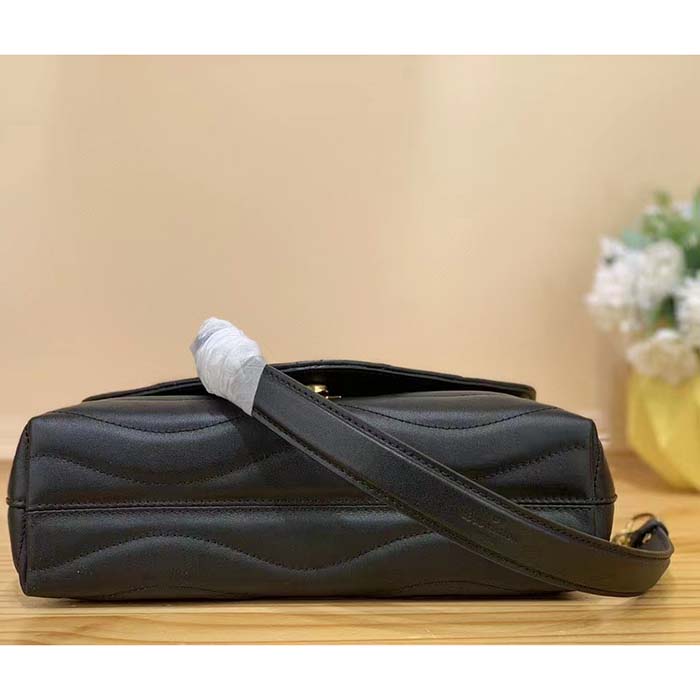 Louis Vuitton LV Women New Wave Chain Bag MM Handbag Black Smooth Cowhide