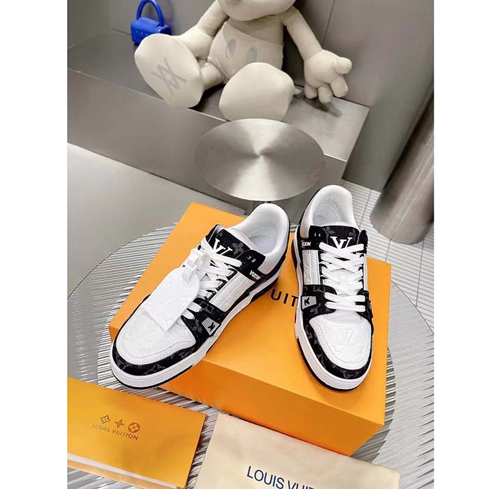 Louis Vuitton Unisex LV Trainer Sneaker Black Monogram Denim Monogram Embossed Grained Calf Leather
