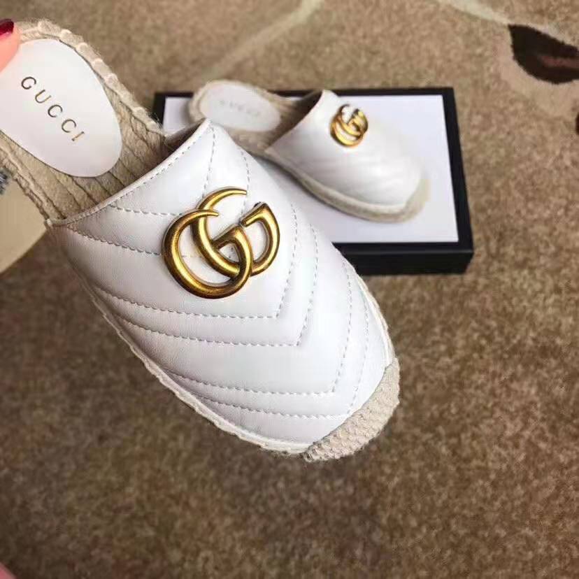 Gucci Women Leather Espadrille with Double G in 2 cm Height-White