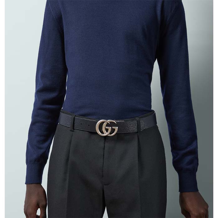 Gucci Unisex GG Marmont Reversible Belt Dark Blue Supreme Canvas Double G Buckle