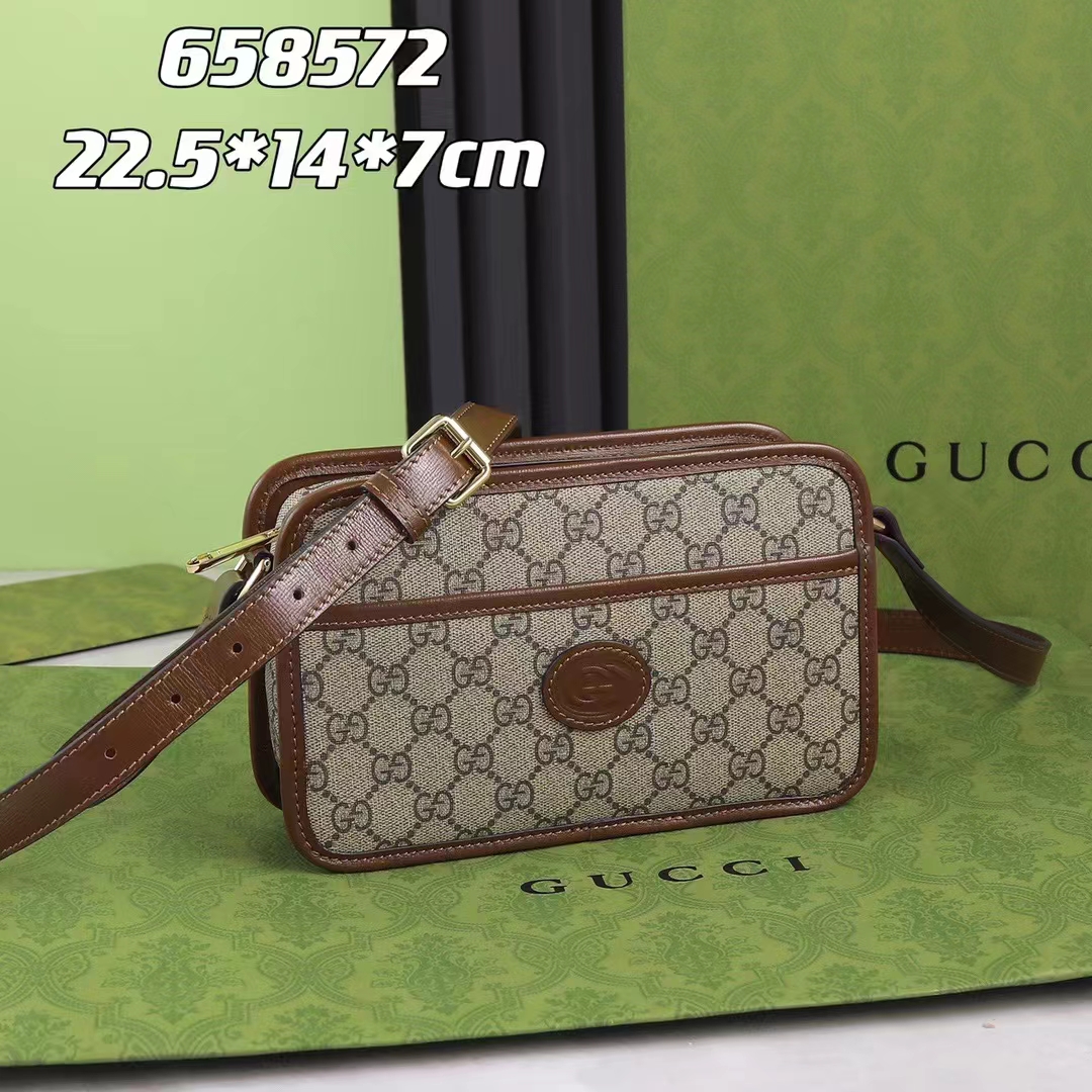 Gucci Unisex GG Mini Bag Interlocking G Beige Ebony GG Supreme Canvas