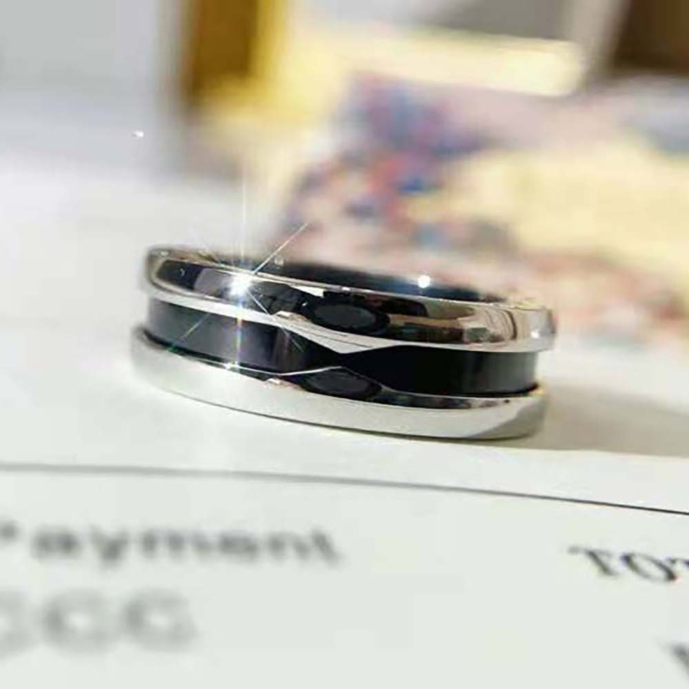 Bvlgari Women Save the Children One-band Sterling Silver Ring with Black Ceramic