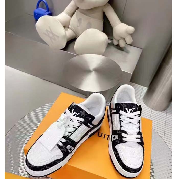 Louis Vuitton Unisex LV Trainer Sneaker Black Monogram Denim Monogram Embossed Grained Calf