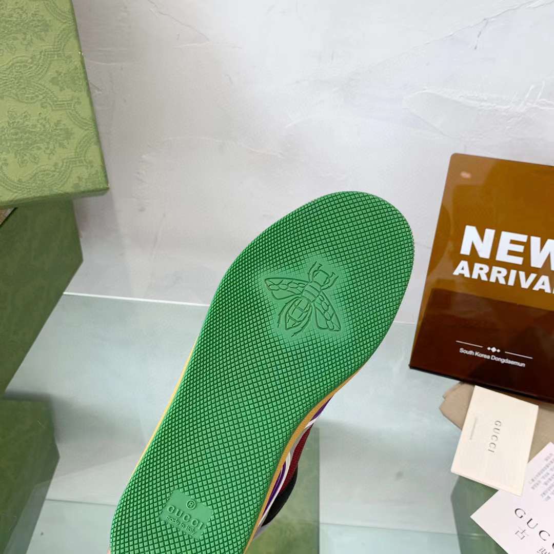 Gucci Unisex Basket Sneaker Black Demetra Red Mesh Rubber Sole Low 3.3 Cm Heel