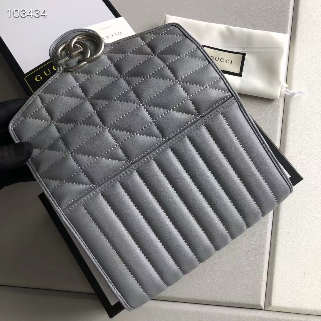Gucci Women GG Marmont Matelassé Mini Bag Grey Leather Double G