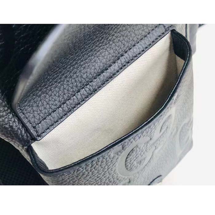 Gucci Unisex Jumbo GG Small Backpack Black Leather Cotton Linen Lining