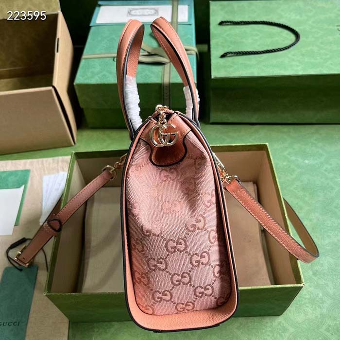 Gucci Women Ophidia GG Small Tote Bag Pink GG Canvas Leather Rose Gold Hardware