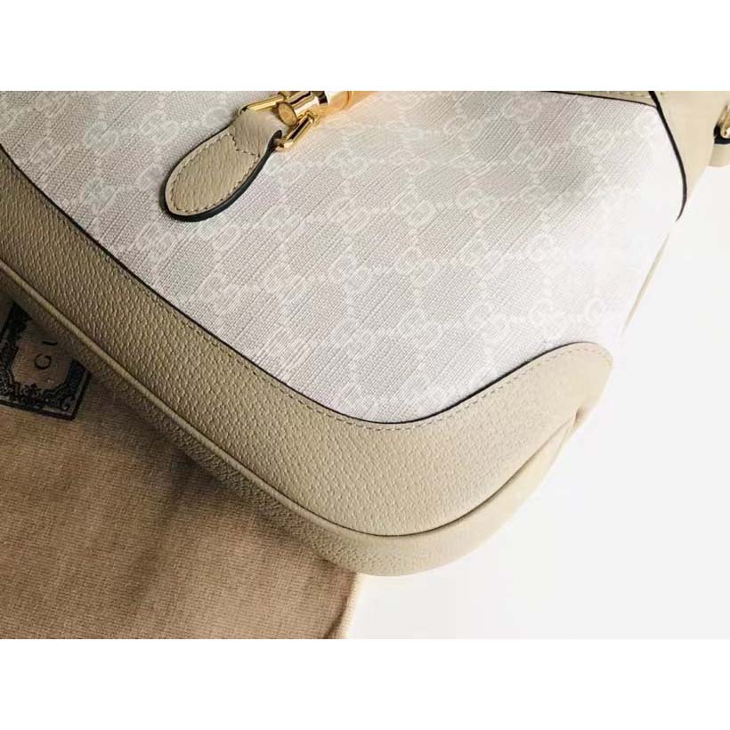 Gucci Women Jackie 1961 Small GG Shoulder Bag Beige White Supreme Canvas