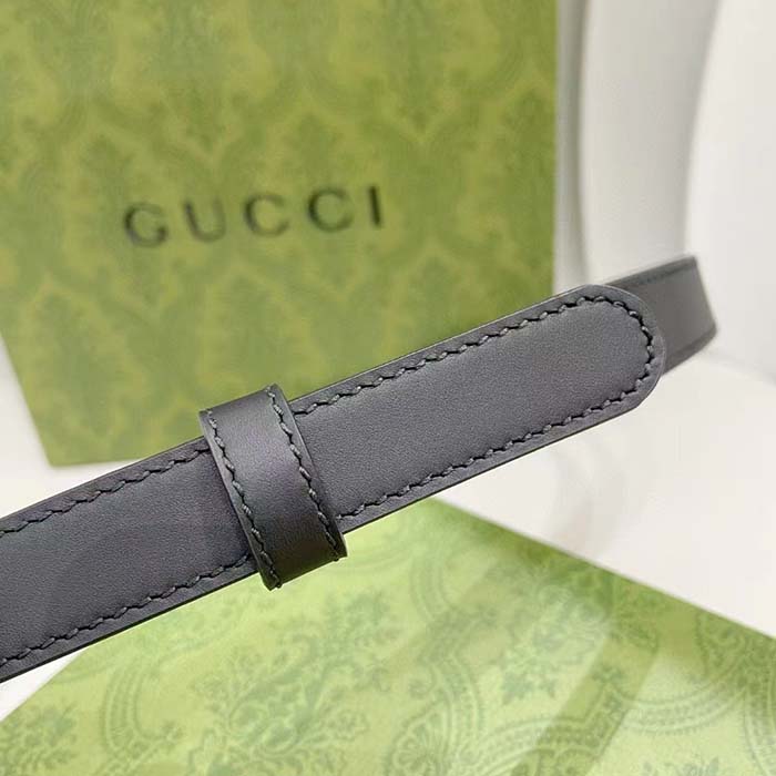 Gucci GG Unisex Thin Belt Mini Round Interlocking G Black Leather 1.5 CM Width