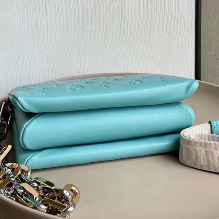 Louis Vuitton LV Women Coussin PM Handbag Azure Blue Lambskin Calfskin Cowhide Leather